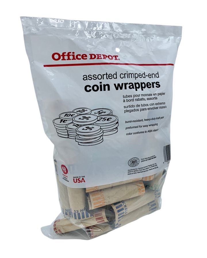 slide 2 of 3, Office Depot Brand Preformed Tubular Coin Wrappers, Assorted, Pack Of 48, 48 ct