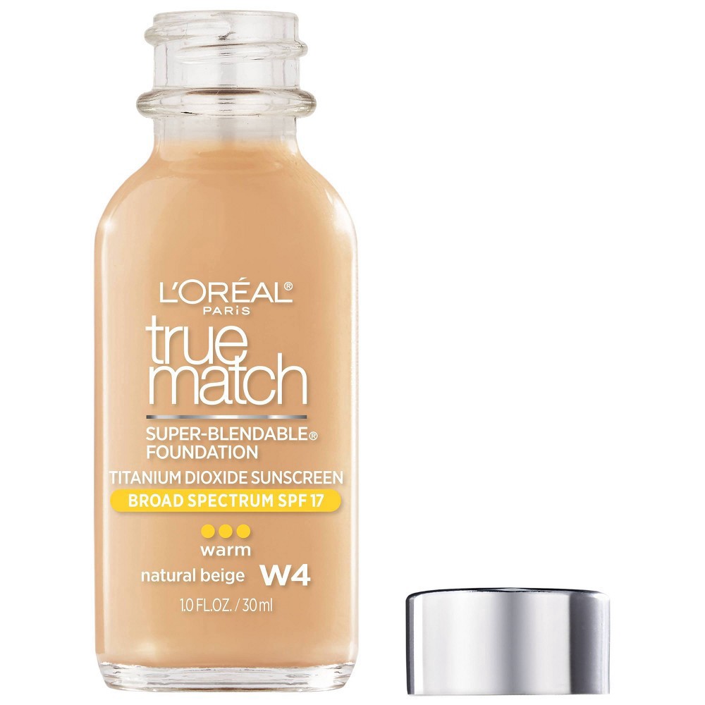 slide 7 of 7, L'Oréal L'Oreal Paris True Match Super-Blendable Foundation Makeup with SPF 17 - W4 Natural Beige - 1 fl oz, 48 ct