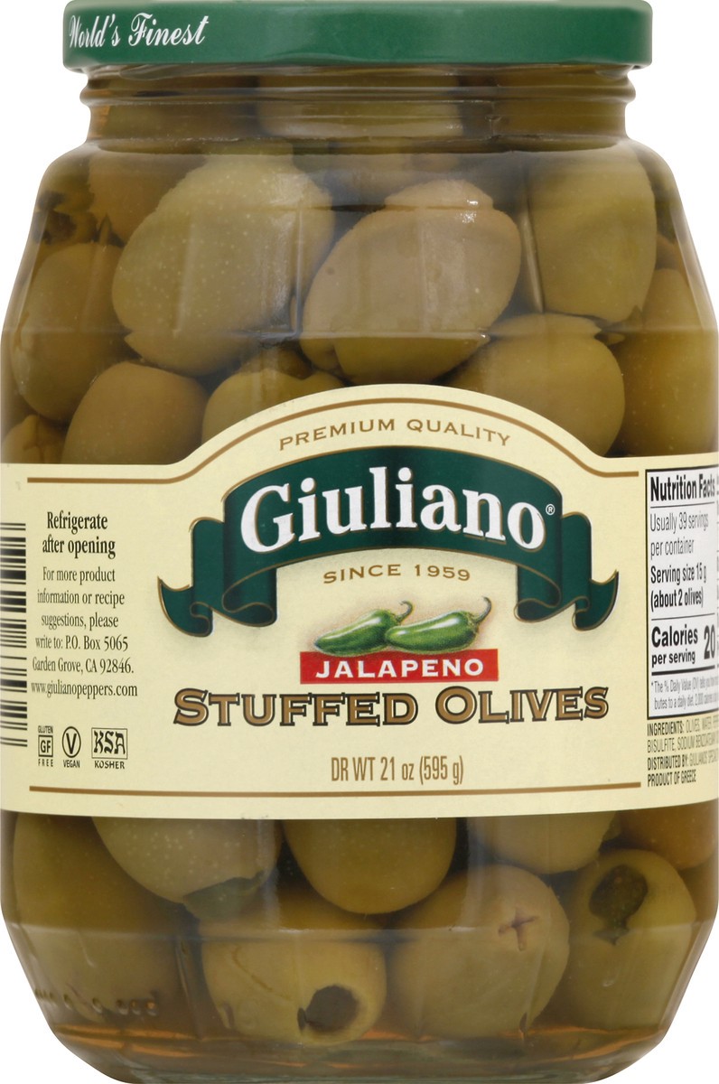 slide 8 of 9, Giuliano Stuffed Jalapeno Olives 21 oz, 21 oz