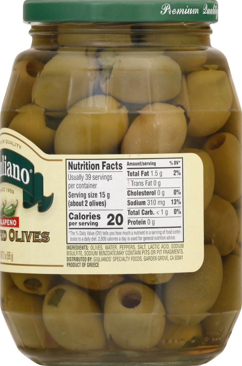 slide 5 of 9, Giuliano Stuffed Jalapeno Olives 21 oz, 21 oz