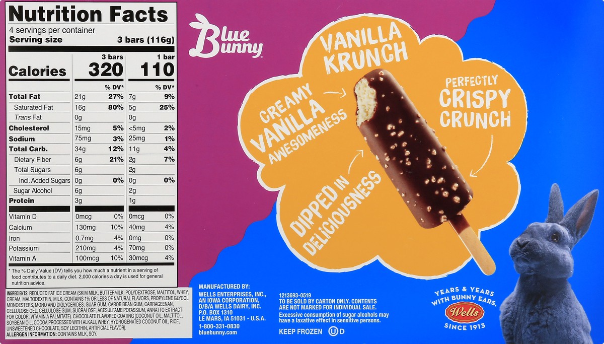 slide 3 of 9, Blue Bunny Sweet Freedom Vanilla Krunch Bar, 12pk, 24 fl oz