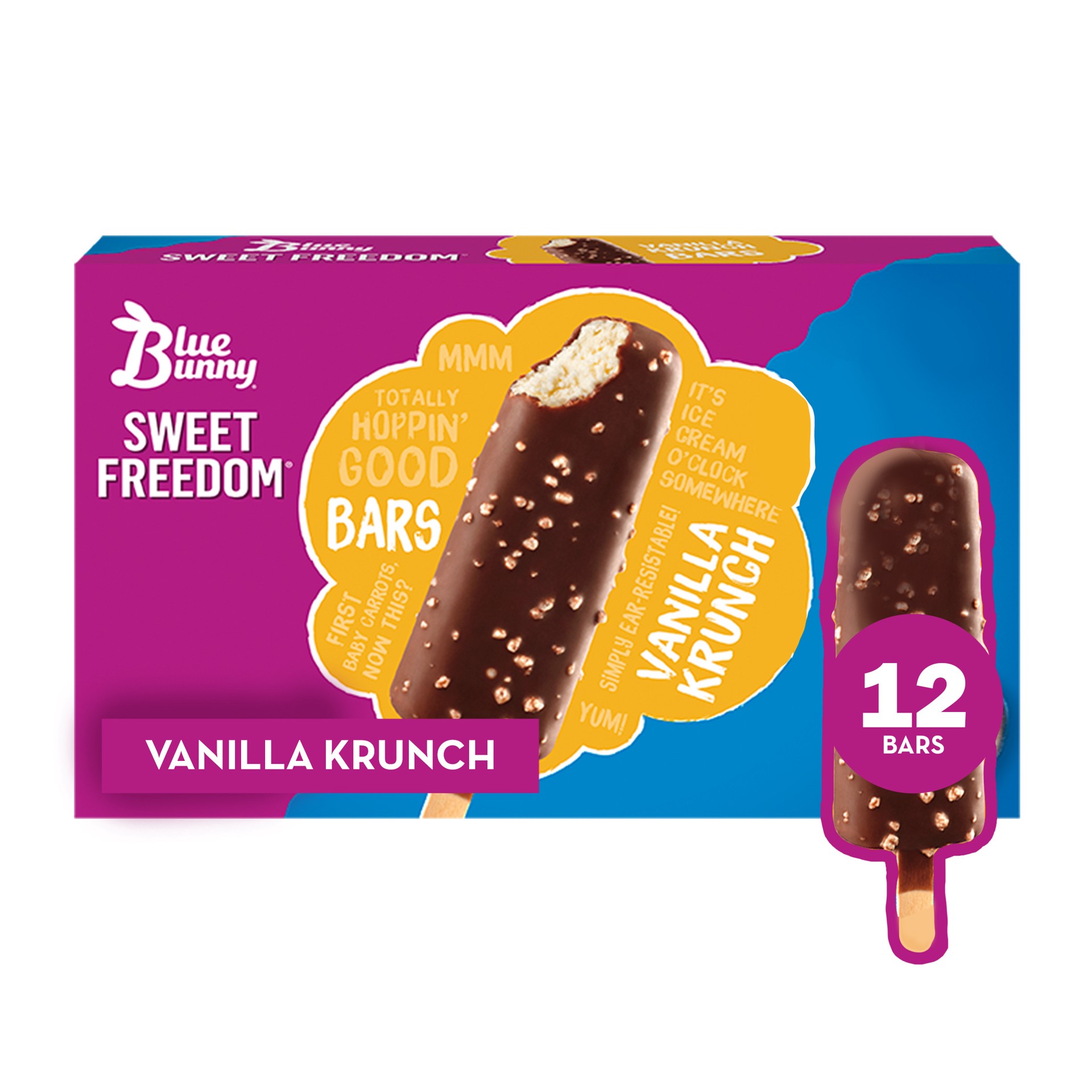 slide 1 of 9, Blue Bunny Sweet Freedom Vanilla Krunch Bar, 12pk, 24 fl oz