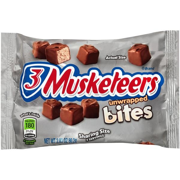 slide 1 of 1, 3 MUSKETEERS Unwrapped Bites Candy Bars, 2.83 oz
