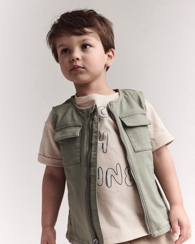 slide 6 of 6, Otteravenue Toddler Boy Snacks 4 Dinner Short-Sleeve Graphic Tee - Khaki Khaki 3T, 1 ct