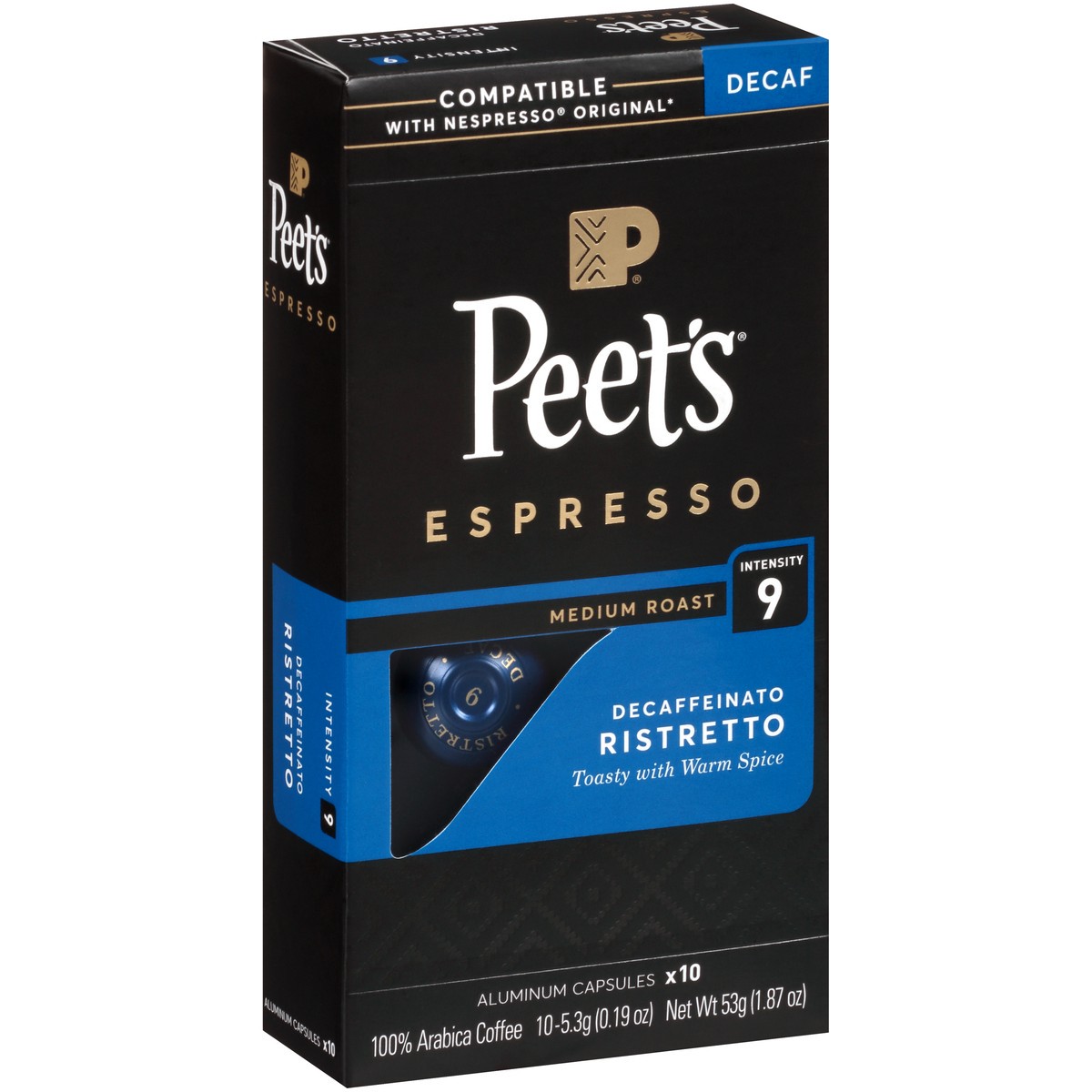 slide 8 of 9, Peet's Coffee, Ristretto Decaffeinated (Intensity 9) Medium Roast Capsules - 10ct Capsules, 10 ct