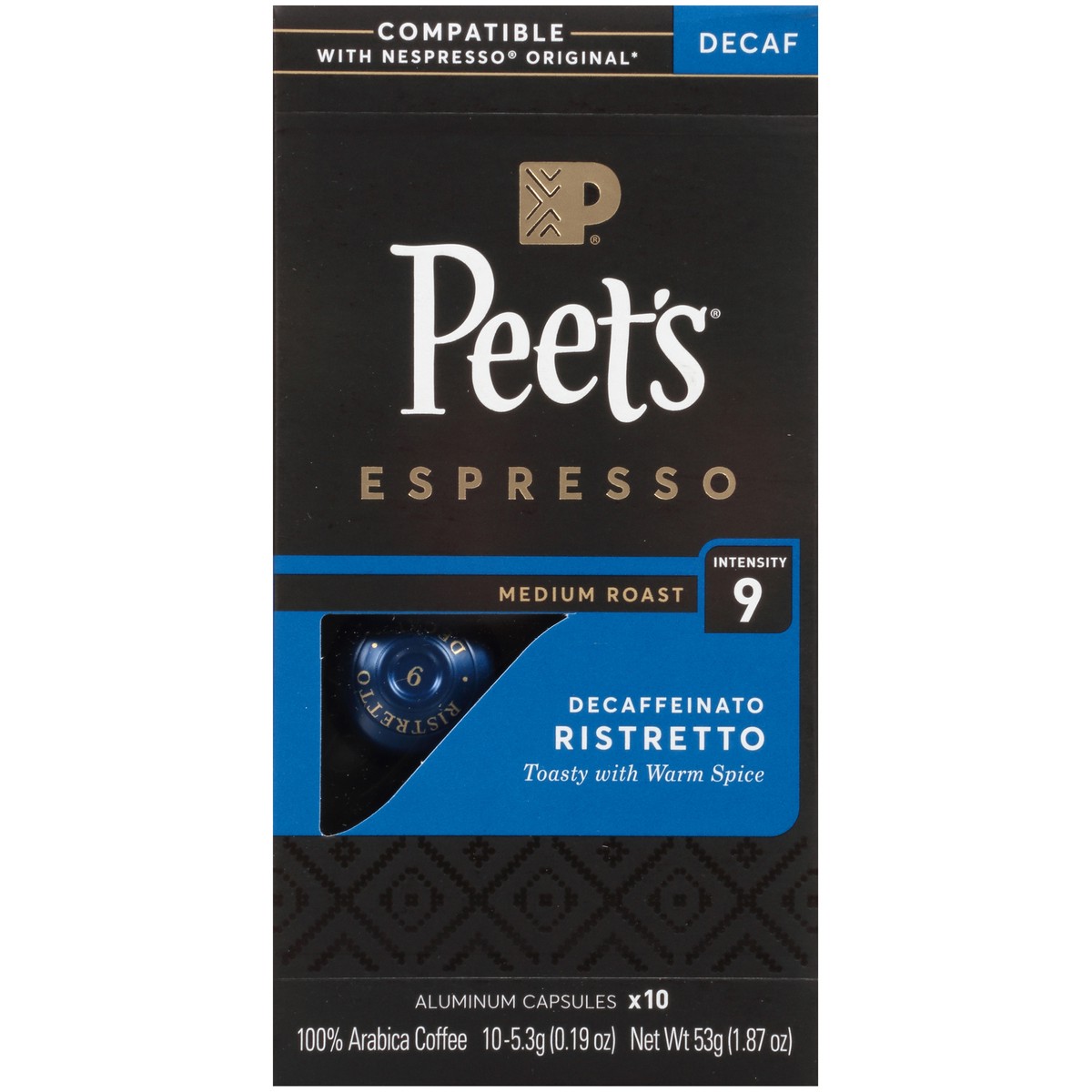 slide 7 of 9, Peet's Coffee, Ristretto Decaffeinated (Intensity 9) Medium Roast Capsules - 10ct Capsules, 10 ct