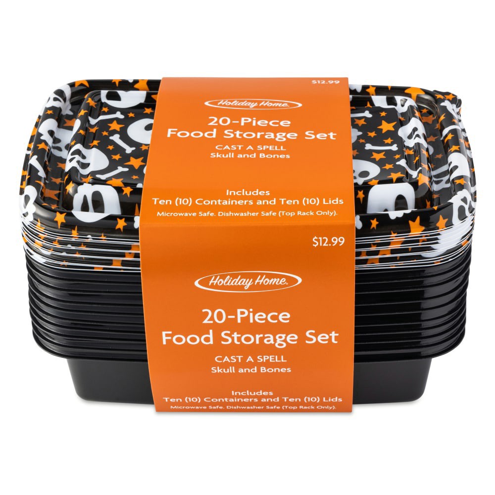 slide 2 of 3, Holiday Home® Meal Prep Rectangle Skull and Bones Food Storage Set, 20 ct