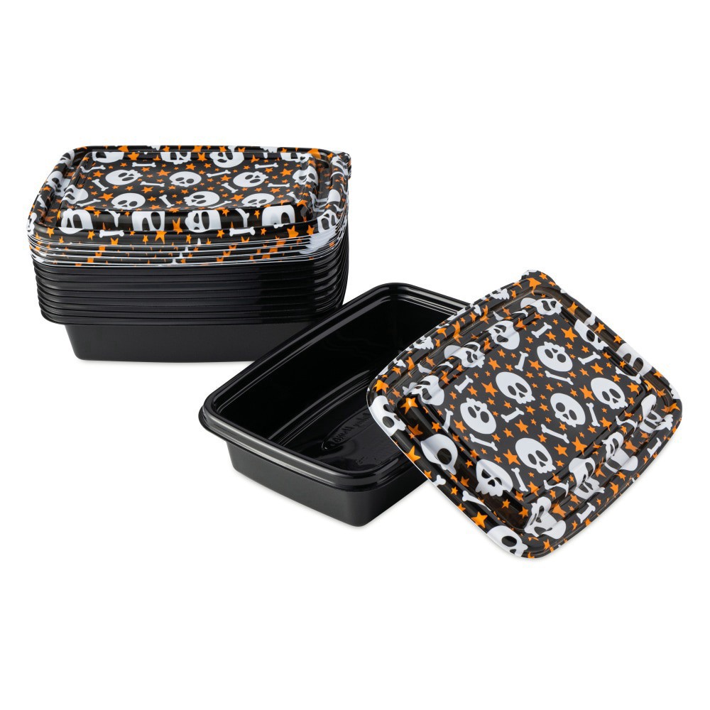 slide 3 of 3, Holiday Home® Meal Prep Rectangle Skull and Bones Food Storage Set, 20 ct
