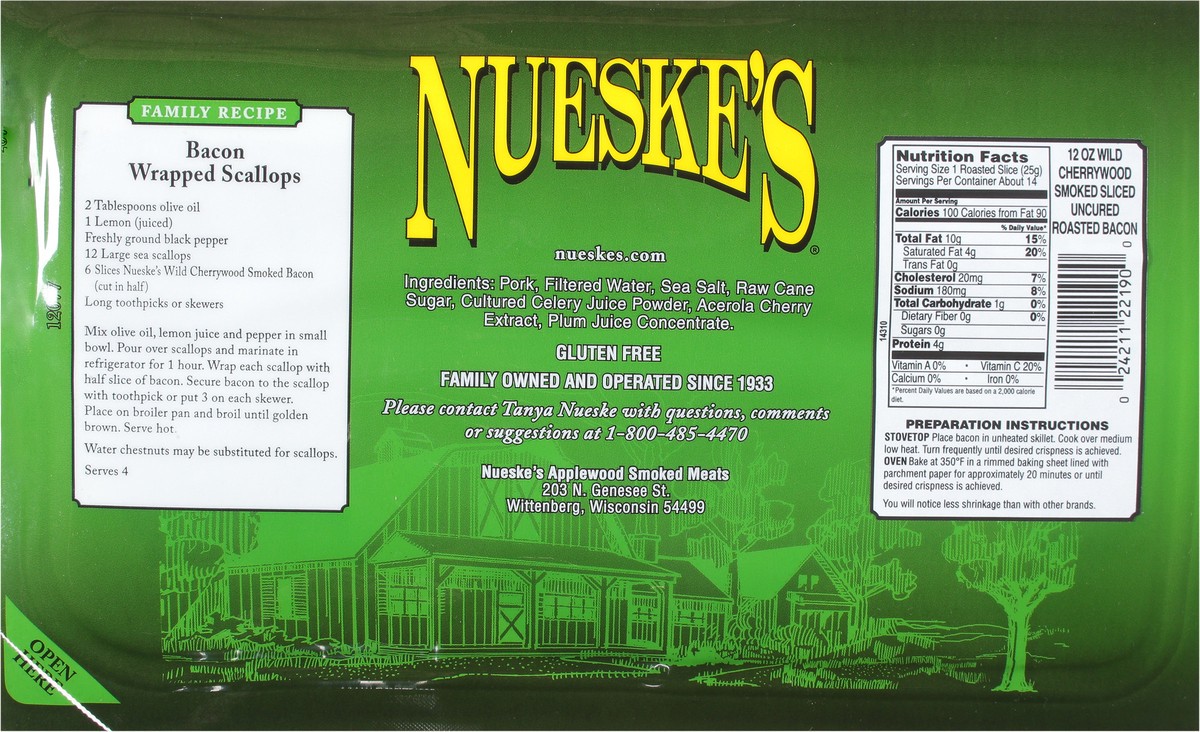 slide 7 of 14, Nueske's Wild Cherrywood Smoked Uncured Bacon, 12 oz