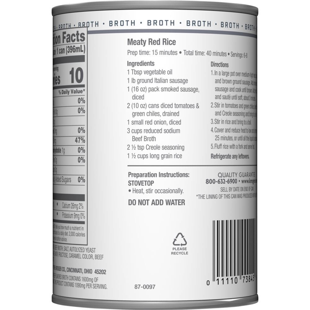 slide 2 of 4, Kroger Fat Free Reduced Sodium Beef Broth, 14 oz