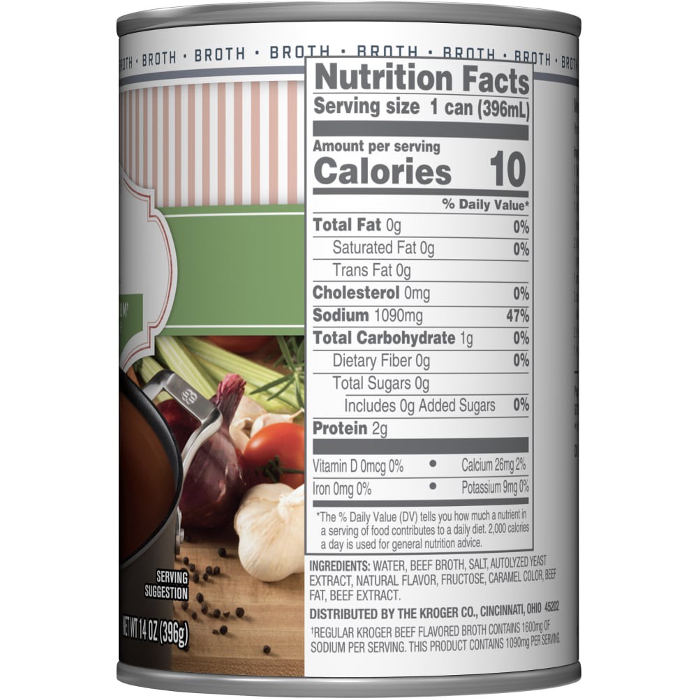 slide 4 of 4, Kroger Fat Free Reduced Sodium Beef Broth, 14 oz