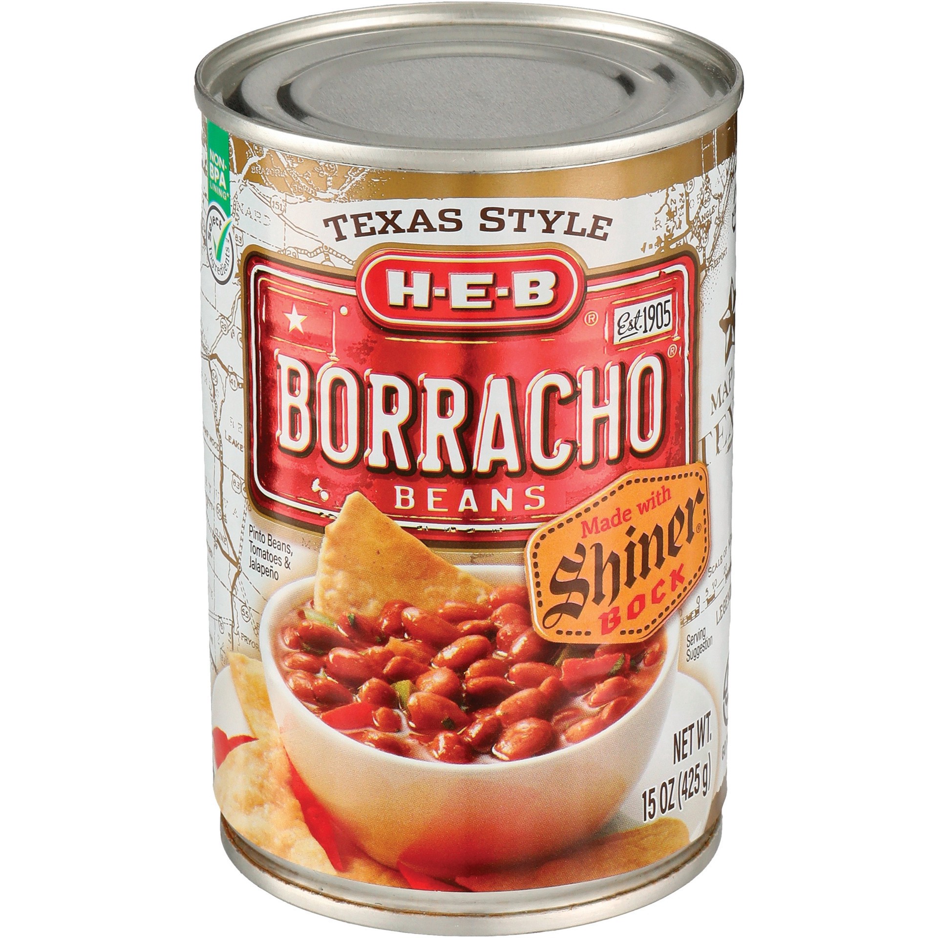 slide 1 of 1, H-E-B Borracho Beans with Shiner Bock, 15 oz