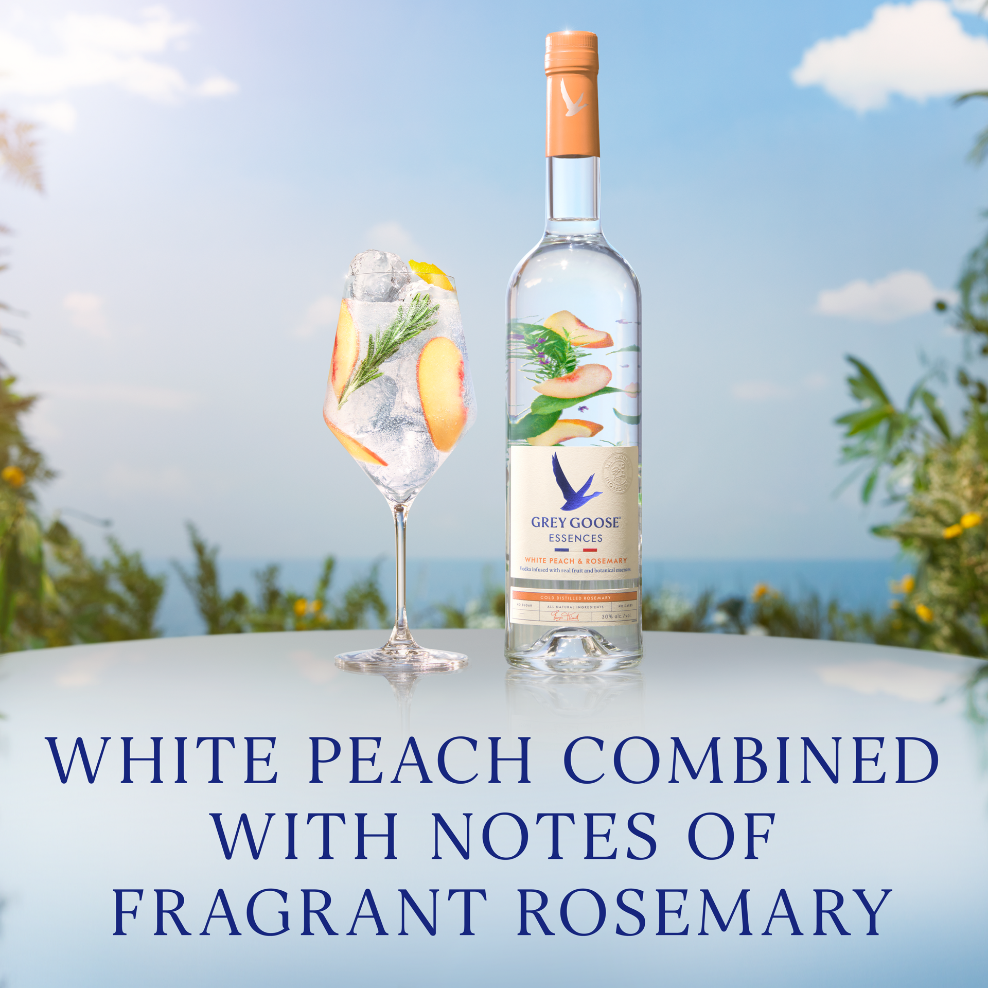 slide 3 of 5, 
Grey Goose Grey Goose Essences White Peach And Rosemary Vodka With Natural Flavors 30% 100Cl/1L, 1 liter