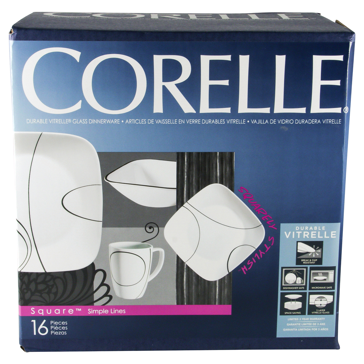 slide 1 of 1, Corelle Simple Lines Dinnerware Set - White/Black, 16 ct