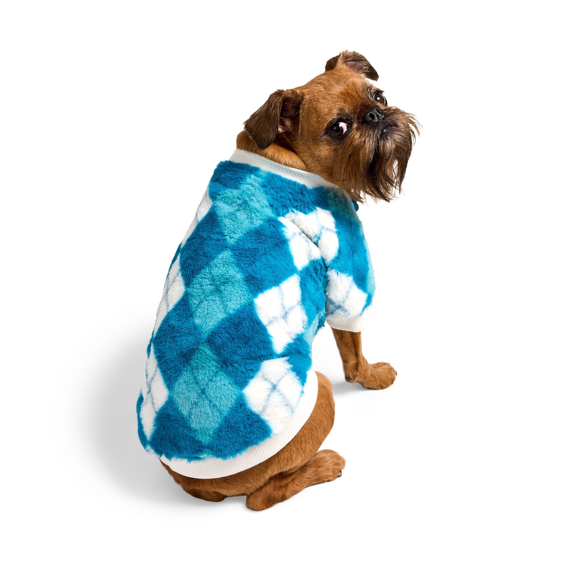 slide 1 of 1, YOULY Fuzzy Plaid Dog Crewneck, XX-Small, Blue, 1 ct