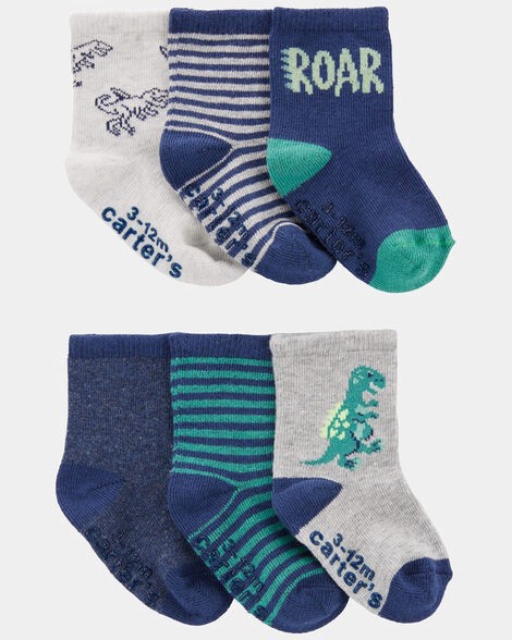 slide 1 of 1, Carter's Carters Baby Boy 6-Pack Dinosaur Socks Blue/Green/Grey 12-24, 1 ct