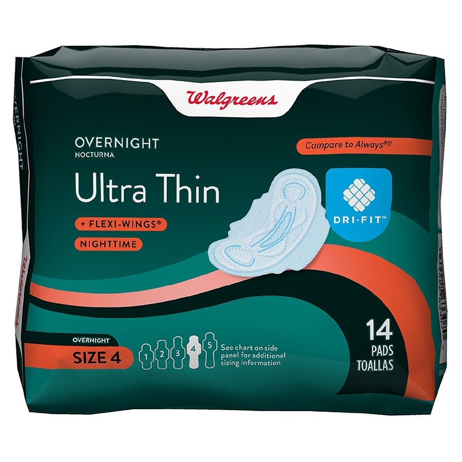 slide 1 of 1, Walgreens Ultra Thin Overnight Pads With Flexi-Wings, 14 ct