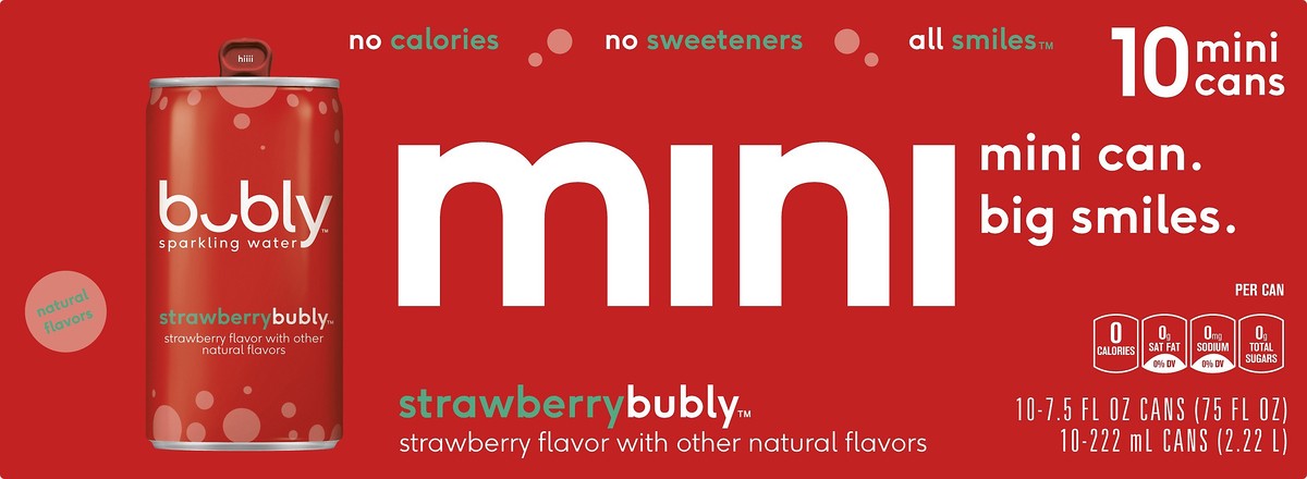 slide 2 of 4, bubly Mini Strawberry Sparkling Water - 10 ct, 10 ct