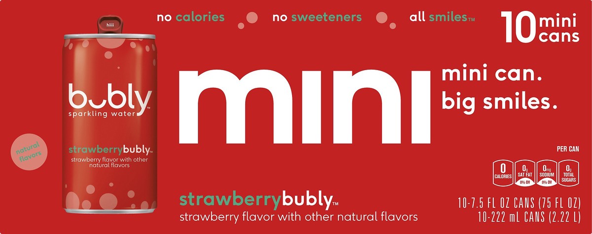 slide 4 of 4, bubly Mini Strawberry Sparkling Water - 10 ct, 10 ct