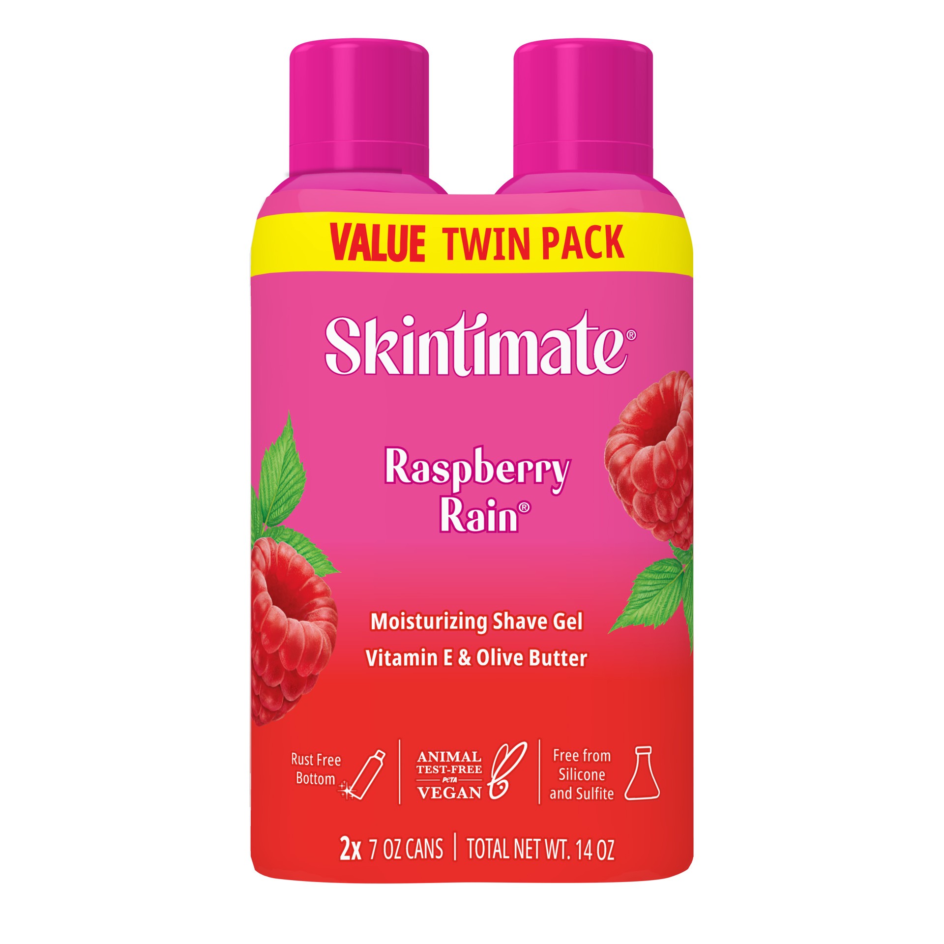 slide 1 of 7, Skintimate Raspberry Rain Shave Gel for Women, Moisturizing Shaving Cream, 7oz, Twin Pack, 7oz, 14 oz