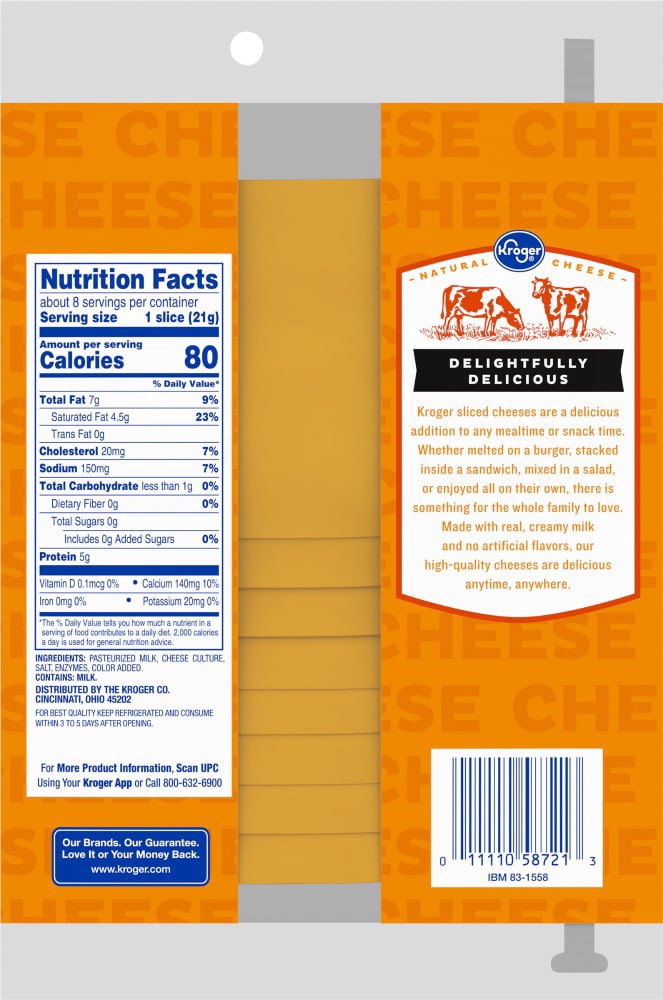 slide 2 of 2, Kroger Mild Cheddar Cheese Slices, 8 ct; 6 oz