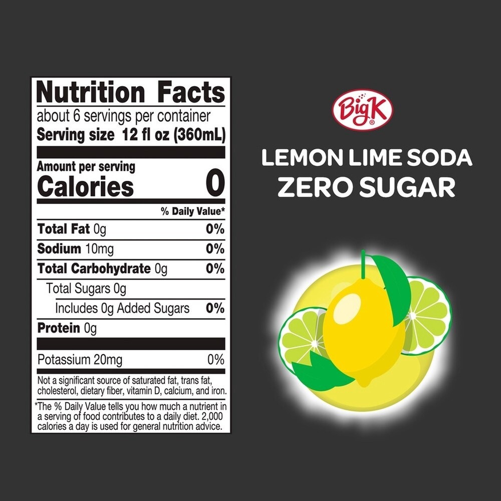 slide 3 of 5, Big K Caffeine Free Zero Sugar Lemon Lime Soda - 2 liter, 2 liter