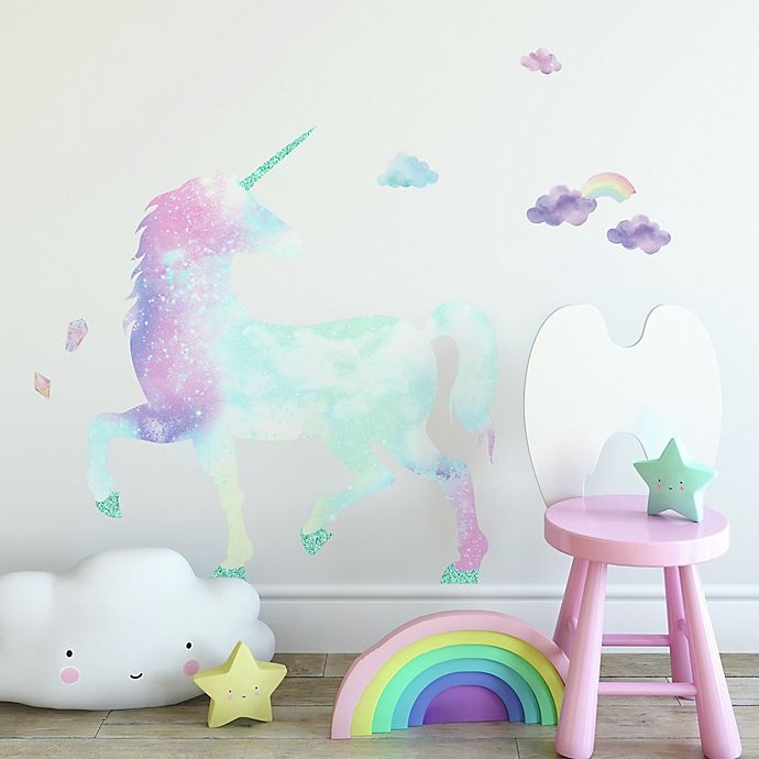 slide 1 of 4, RoomMates Galaxy Unicorn Giant Peel and Stick Wall Decals, 17 ct