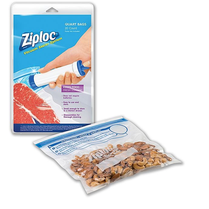 slide 1 of 1, Ziploc 1 qt. Vacuum Sealer System Clear Plastic Food Storage Bags, 20 ct