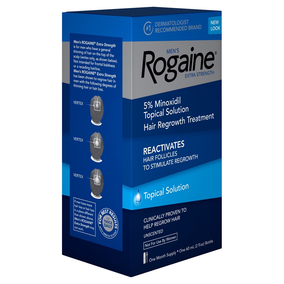 slide 3 of 5, Rogaine Men's Rogaine Extra Strength 5% Minoxidil Topical Solution for Hair Loss & Hair Regrowth, Topical Hair Regrowth Treatment for Men, Unscented Minoxidil Liquid, 1-Month Supply, 2 fl. oz, 2 fl oz