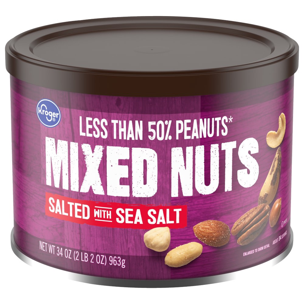 slide 1 of 3, Kroger Salted Mixed Nuts, 34 oz