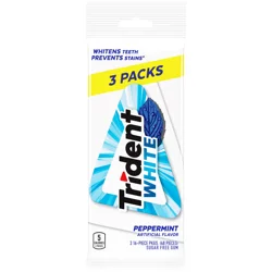 Trident White Sugar Free Gum, Peppermint Flavor, 3 Packs (48 Pieces Total)