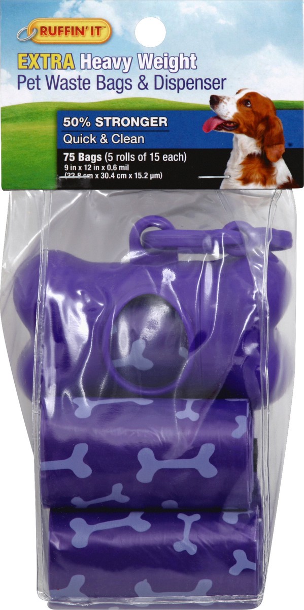 slide 2 of 2, Ruffin' It Pet Waste Bags & Dispenser, Extra Heavy Weight, 75 ct
