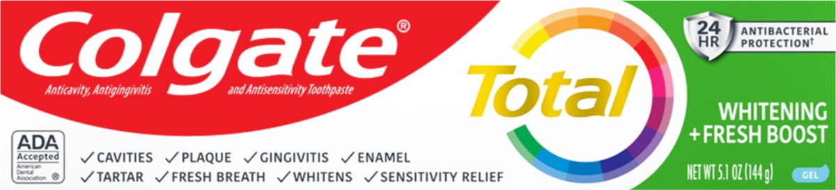 slide 7 of 7, Colgate Total Whitening + Fresh Boost Toothpaste, Mint Toothpaste, 5.1 Oz. Tube, 5.1 oz