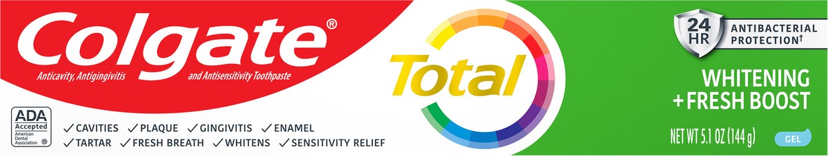 slide 5 of 7, Colgate Total Whitening + Fresh Boost Toothpaste, Mint Toothpaste, 5.1 Oz. Tube, 5.1 oz