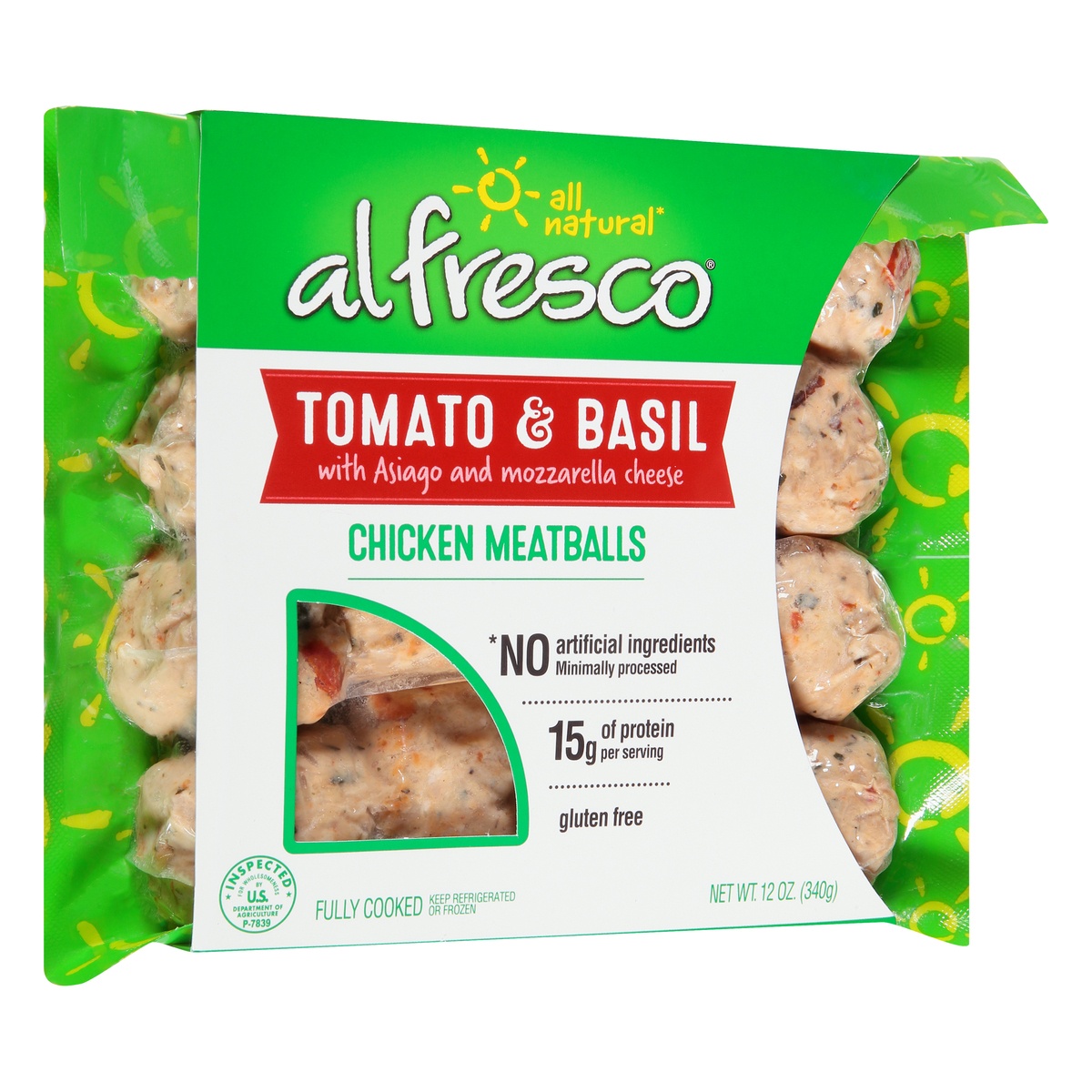 slide 2 of 10, Al Fresco Tomato Basil Chicken Fully Cooked Meatballs, 12 oz