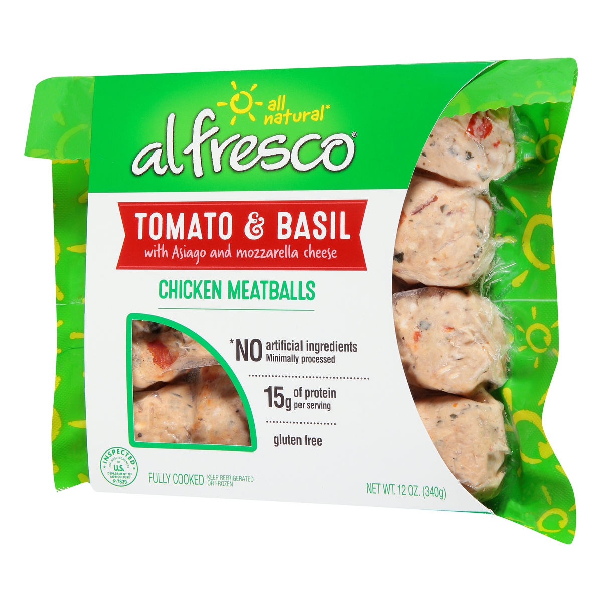 slide 3 of 10, Al Fresco Tomato Basil Chicken Fully Cooked Meatballs, 12 oz