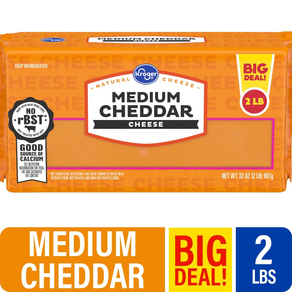 slide 1 of 3, Kroger Medium Cheddar Cheese Bar, 32 oz
