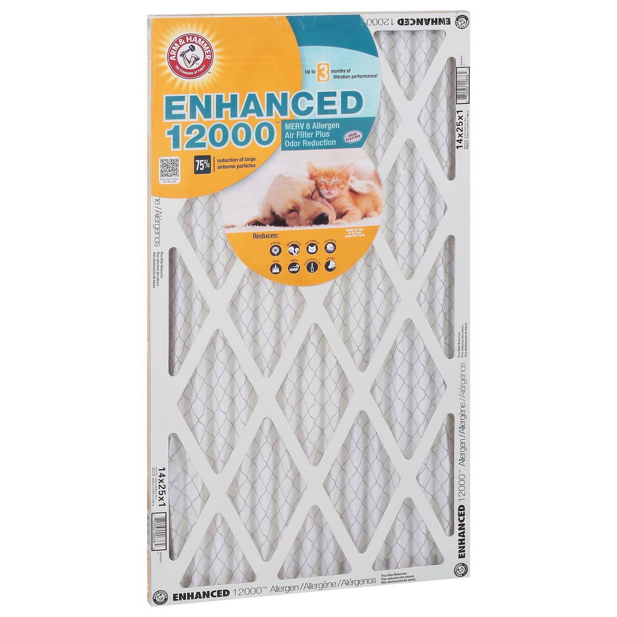 slide 2 of 9, ARM & HAMMER Enhanced 12000 Merv 8 Allergen Plus Odor Reduction Air Filter 1 ea, 1 ct