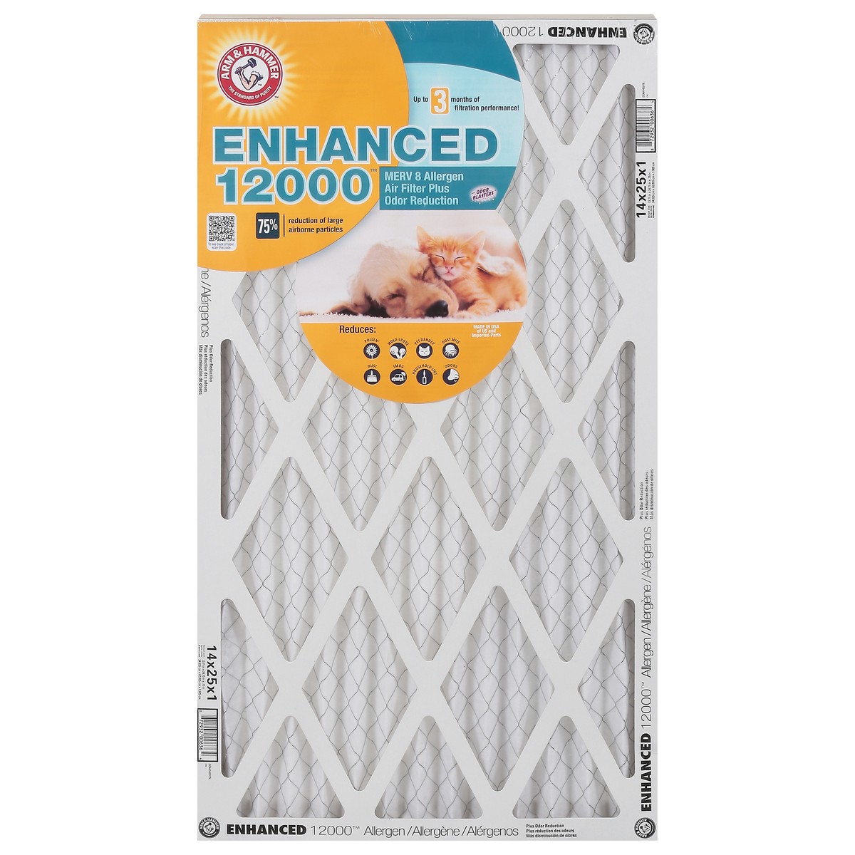 slide 1 of 9, ARM & HAMMER Enhanced 12000 Merv 8 Allergen Plus Odor Reduction Air Filter 1 ea, 1 ct