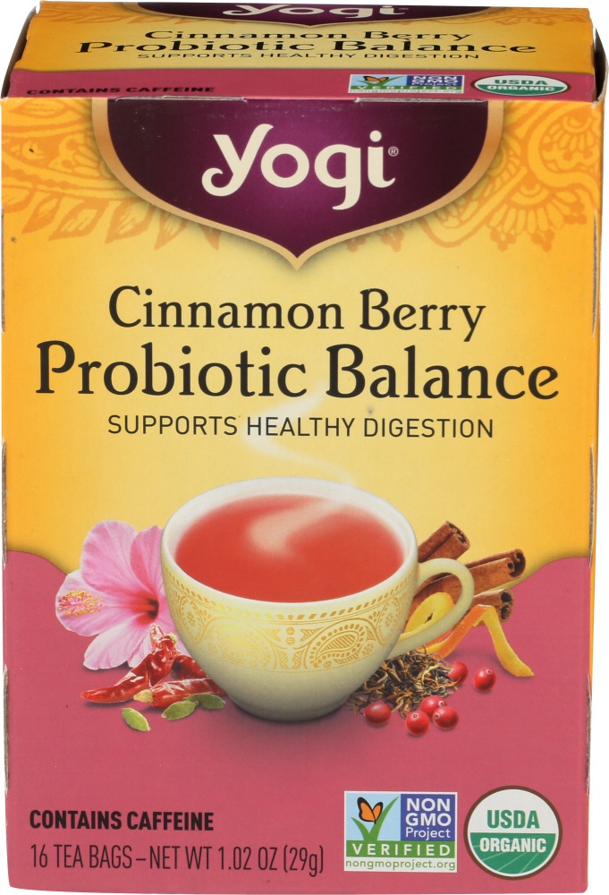 slide 1 of 8, Yogi Cinnamon Berry Probiotic Balance Tea, 16 ct