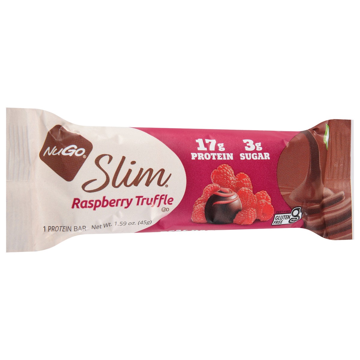 slide 2 of 9, NuGo Raspberry Truffle Slim Protein Bar, 1.59 oz