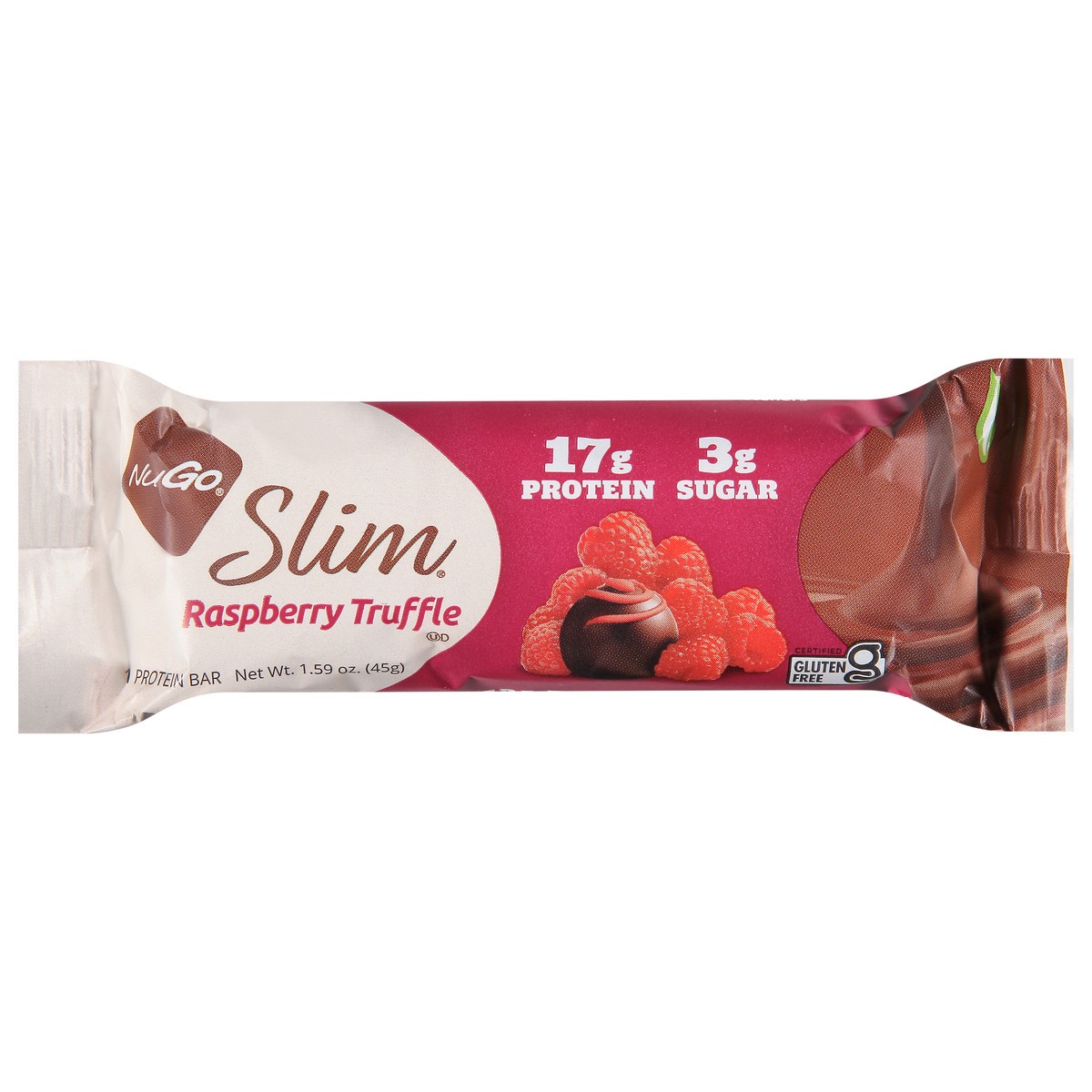 slide 1 of 9, NuGo Raspberry Truffle Slim Protein Bar, 1.59 oz