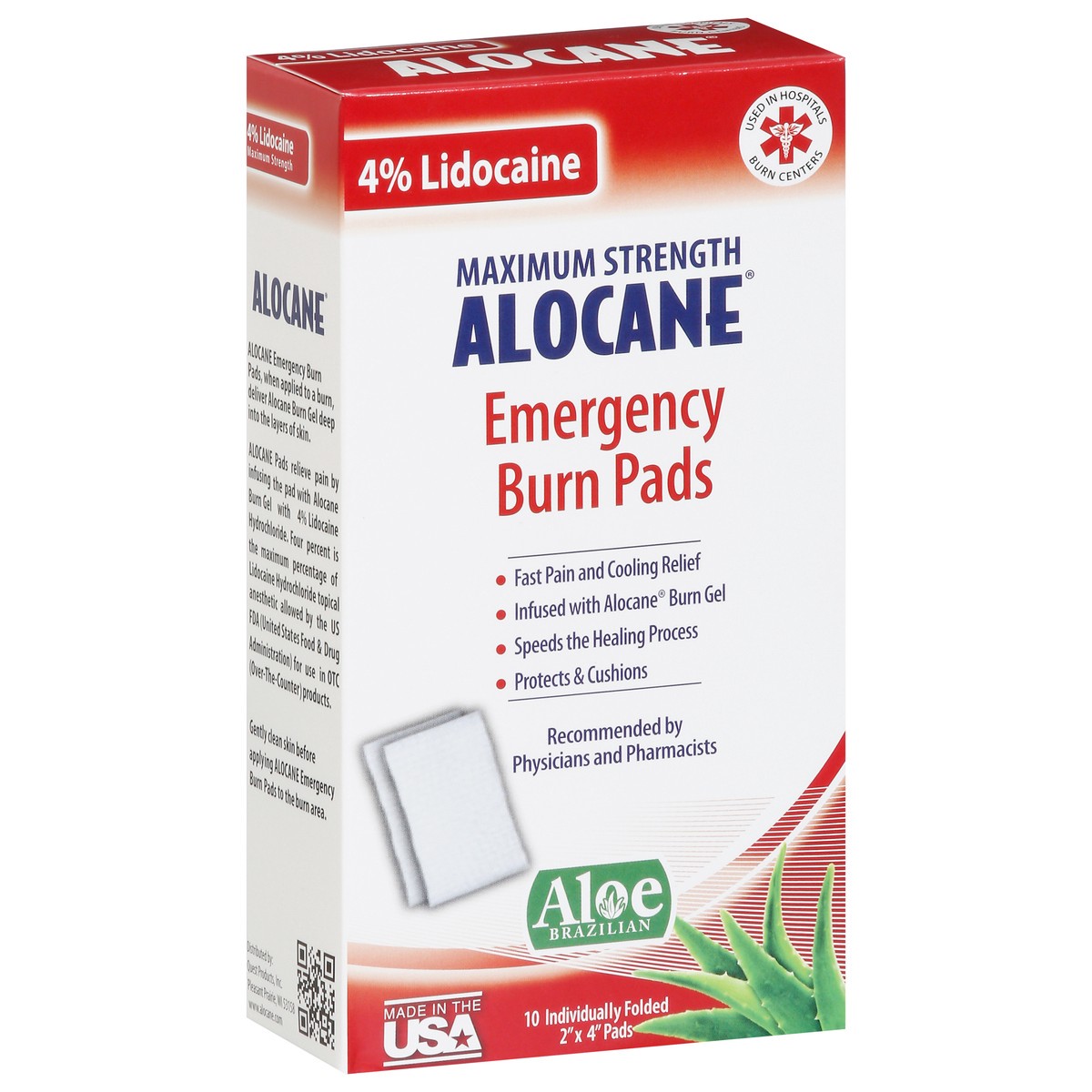 slide 2 of 9, Alocane Aloe Brazilian Maximum Strength Emergency Burn Pads 10 ea, 10 ct