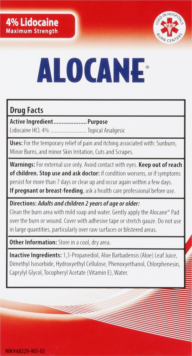 slide 5 of 9, Alocane Aloe Brazilian Maximum Strength Emergency Burn Pads 10 ea, 10 ct