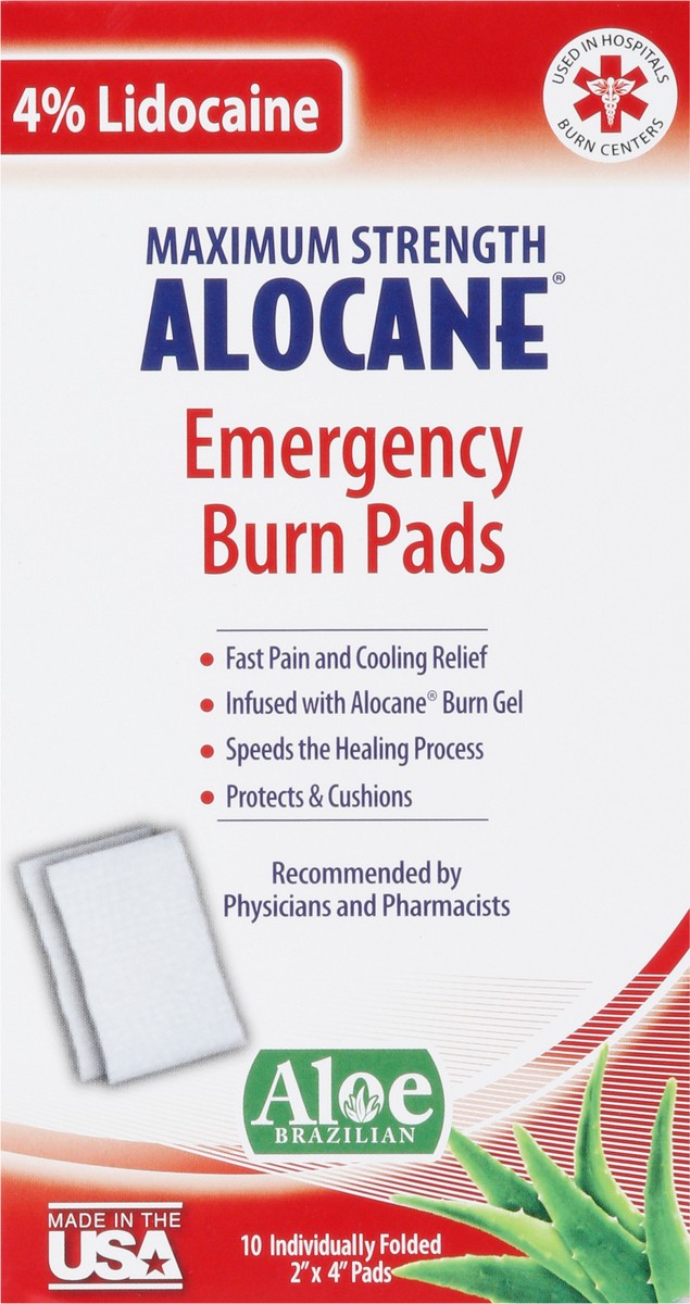 slide 6 of 9, Alocane Aloe Brazilian Maximum Strength Emergency Burn Pads 10 ea, 10 ct