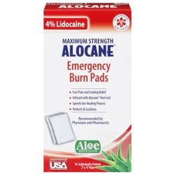 Alocane Aloe Brazilian Maximum Strength Emergency Burn Pads - 10 ea