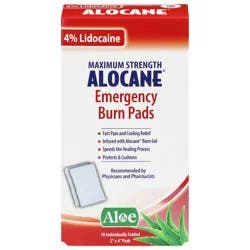 Alocane Aloe Brazilian Maximum Strength Emergency Burn Pads - 10 ea