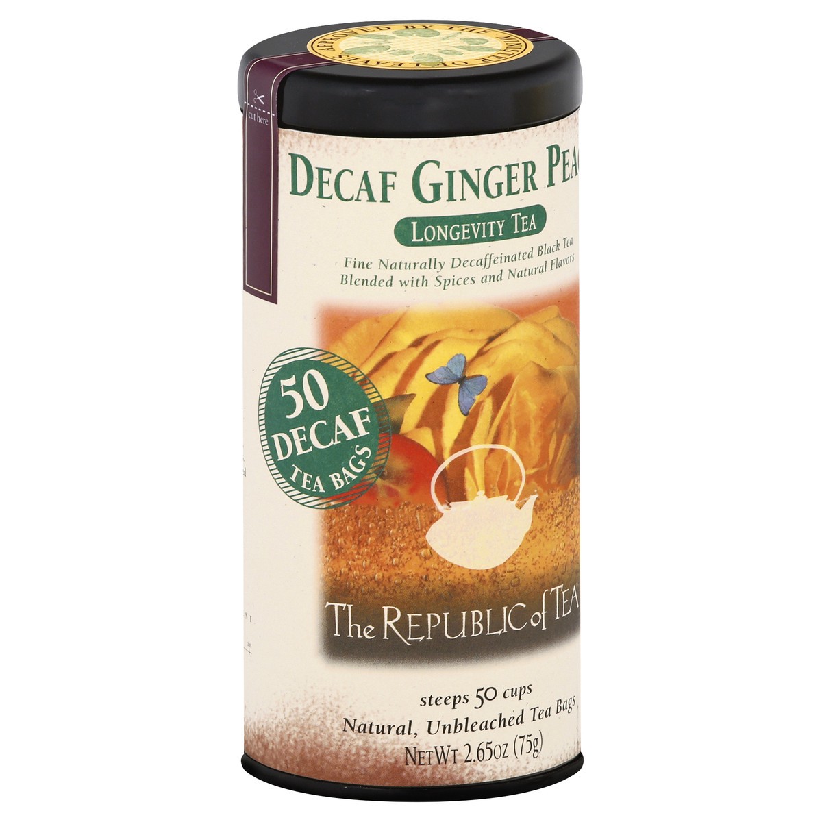 slide 8 of 9, The Republic of Tea Decaf Ginger Peach Longevity Tea - 50 ct, 50 ct