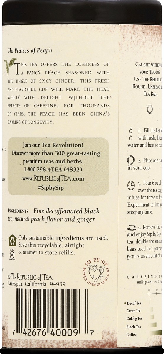 slide 3 of 9, The Republic of Tea Decaf Ginger Peach Longevity Tea - 50 ct, 50 ct