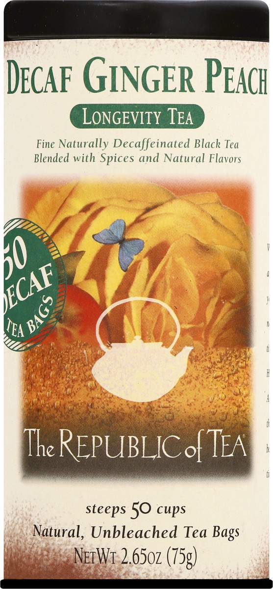 slide 6 of 9, The Republic of Tea Decaf Ginger Peach Longevity Tea - 50 ct, 50 ct